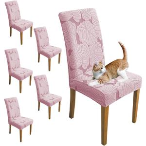Chair Covers for Dining Room Chair Covers Set of 6 Stretch Spandex Kitchen Chair Protector Slipcover Removable Washable Dining Chair Covers for Home, Party, Ceremony, Banquet (Pink)
