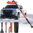 DooGooCoo [Upgrade] Ice Scraper & Extendable Snow Brush for Car Windshield [Military-Grade Sturdy] - 360° Pivoting Brush Head with Silicone Grip for Effortless One-Swipe Clean on Auto (Large)