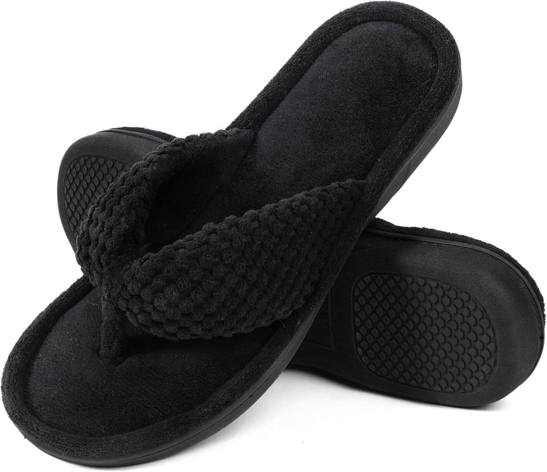 ULTRAIDEAS Women's Popcorn Flip Flop House Slipper with Memory Foam (9-10, Black)