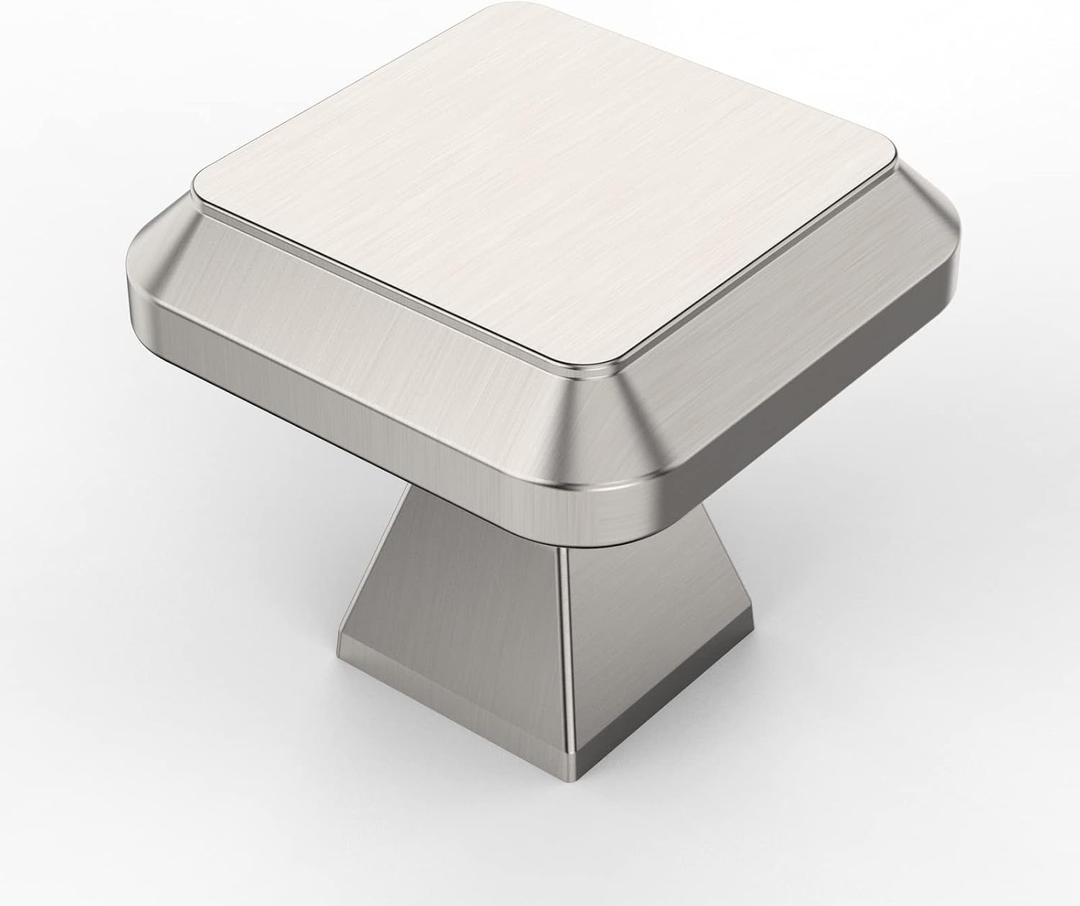 Amerdeco 10 Pack Brushed Satin Nickel Kitchen Cabinet Knobs Cabinet Hardware Single Hole Cabinet Pulls Dresser Knobs Square Drawer Knobs and Pulls for Bathroom Cabinets ZH0002