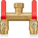 Hose Splitter 2 Way Heavy Duty, Full Flow Garden Hose Splitter with 2 Long Metal Handles, Brass Rust and Freeze Resistant Water Hose Bib Splitter, T Adapter Connector with 3/4 - Inch GHT Thread Red