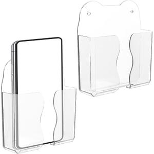 2pcs Wall Mount Phone Holders for Bed, Transparent Plastic Cell Phone Shelf Cellphone Wall Mounted Holder Remote Control Bedside Organizer Accessories Compatible with iPhone Android