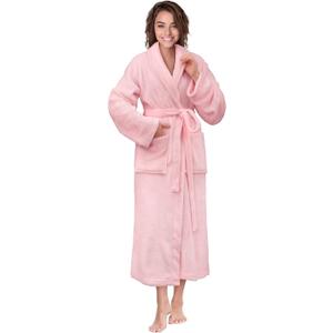 PAVILIA Womens Robe Fleece Plush Soft, Fluffy Fuzzy Cozy Warm Bathrobe, Shower Spa House Long Robe for Women (Pink, S)