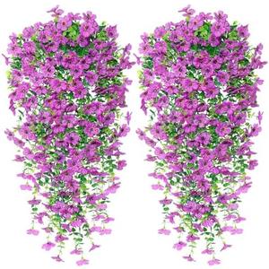 UXORSN 3 Pack Artificial Hanging Flowers for Outdoors 30 Inch Purple Fake Orchid Flower UV Resistant Faux Outdoor Hanging Plants Greenery for Window Planter Patio Yard Garden Decor