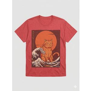 Orange Cat Monster Catzilla Wave Japanese Art Women Men Kids T-Shirt Medium