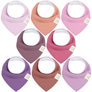 8-Pack Organic Baby Bandana Bibs for Girls - Super Absorbent Triangle Baby Bibs for Drooling and Teething Infant, 100% Cotton Extra Soft for Newborn, Infant 0-36 Months (Lilac)