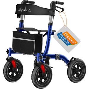 BigAlex Rollator Walker with Seat, Walker for Seniors with Wider Seat,Folding Rolling Walkers with 10" All-Terrain Wheels,Lightweight Aluminum Walkers Rollator with Backrest,Cup Holder,Blue