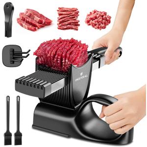 ONCE FOR ALL Fresh Meat Slicer with Handle Kitchen Knife Set For Meat Slicing Shredding, Manual Jerky Cutter Food Slicer For Beef Pork Mutton For Home Cooking BBQ Hot Pot (Black)