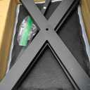 IBUYKE U-Shaped Linen Vanity Stool, Square Makeup Chair with X-Leg, Ottoman Seat Footrest Stool, Multi-Use as Small Side Table, for Bedroom, Living Room, Blue Gray WBD018L