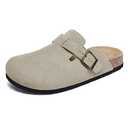 Xiakolaka Women's Suede Clogs Adjustable Buckle Slip on Footbed Home Clog Slippers Beige Size 10