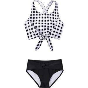 Mirawise Girls Swimsuits Swimwear Bathing Suit Beach Bikini Two Piece Tie Front Swimsuits (12-13 Years, Black Spot)
