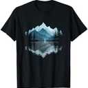 Mountain Landscape Reflection Forest Trees Outdoor Wildlife T-Shirt (Black,XL)
