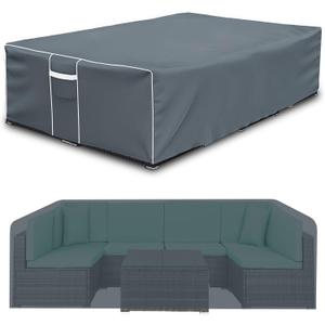 Gasadar Outdoor Furniture Cover Waterproof, Square Patio Sectional Cover,126"x126"x28", 600D Heavy Duty, Grey (Grey+white Seams)
