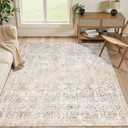 Colliive Area Rug for Living Room 6x9, Machine Washable Neutral Farmhouse Rugs for Bedroom, Soft Non-Slip Low Pile Indoor Floor Accent Carpet for Office Entryway Nursery Dining Room - Beige