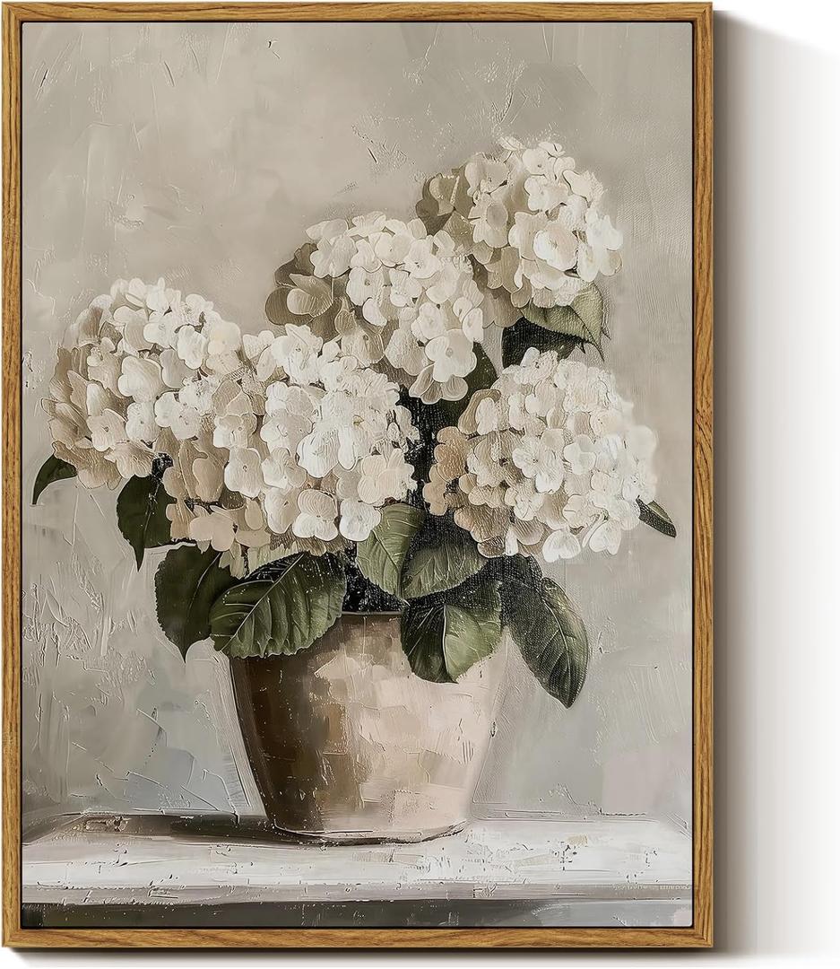 InSimSea Framed Canvas Wall Art Vintage Decor, Hydrangea Floral Pictures Bathroom Wall Decor Aesthetic, Living Room Bedroom Flower Home Retro Decorations, 12x16inch