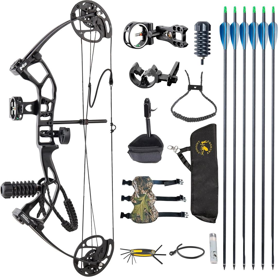 TOPOINT ARCHERY M2 Junior Compound Bow Set for Beginners, Youth & Kids, Women - 17"-27" Draw Length, 10-40Lbs Draw Weight, 290fps IBO, 2.54lbs Lightweight Design