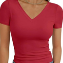 Womens Basic V Neck Short Sleeve T Shirts Slim Fit Crop Y2k Tee Shirt 2025 Summer Cute Gym Fashion Clothes Streetwear, Size M