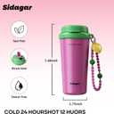 16oz Ceramic Lined Coffee Mug with Heart Charm, Leak-Proof Vacuum Insulated Travel Tumbler, Reusable Stainless Steel Cup for Women, Yoga & Commute - Berry Purple