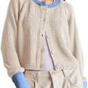 Girls Cardigan Sweater Kids Color Block School Uniforms Button Down Long Sleeve Knit Tops Tweens Winter Clothes Apricot, 130