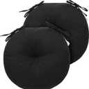 FUNHOME Bistro Chair Cushions 18 inch,Set of 2,Tufted Round Chair Cushions with Ties,18"x18"x4",Water Resistant Round Seat Cushion for Barstool Chairs,Patio Garden Kitchen Outdoor Furniture(Black)