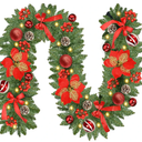 Christmas Garland with Lights, 9FT 30 LED Prelit Christmas Garland with Pinecones, Flowers, Bows, Outdoor Indoor Christmas Decorations Garland Battery Operated with Timer for Stairs,Mantel,Door,Window