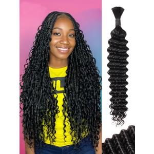 Human Braiding Hair 2 Pcs Total 100g 20 Inch Deep Wave Natural Black Bulk Human Hair Bundles Braiding Brazilian Virgin Curly Human Hair Extensions Bundles for Boho Braids