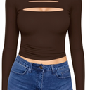 CLOZOZ Cut Out Tops for Women Sexy Crewneck Crop Top Slim Fitted T-Shirts Going Out Tops, XL