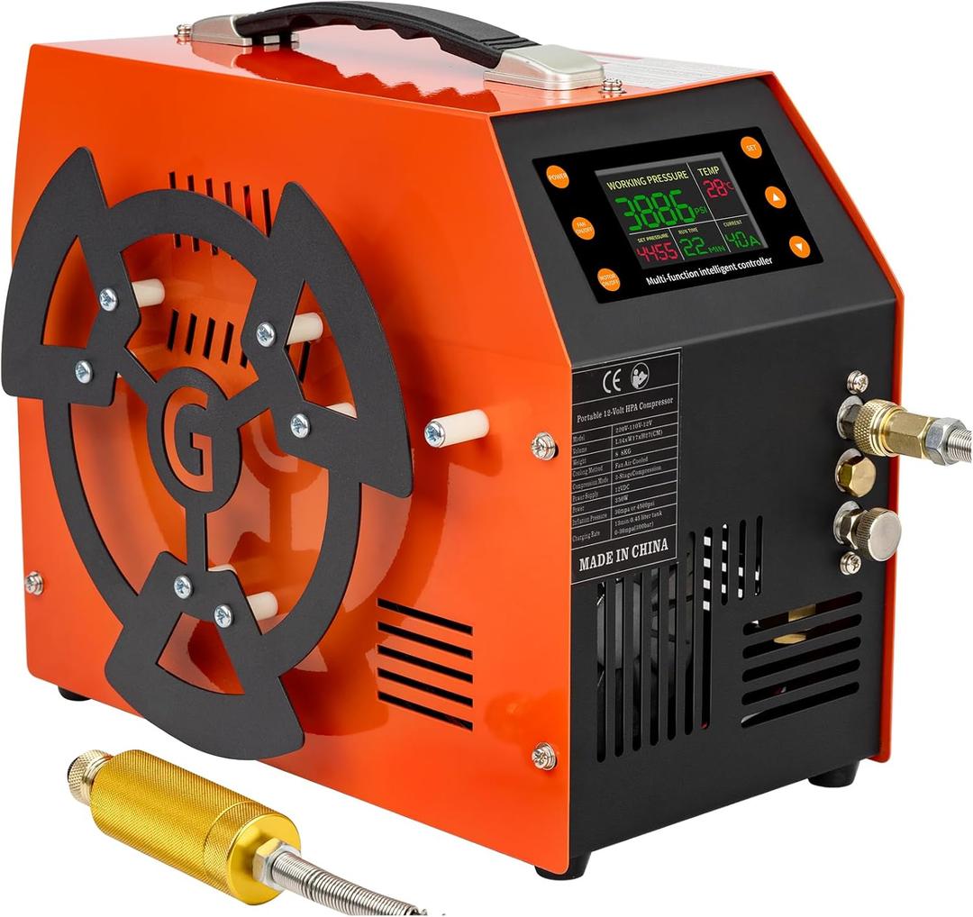 PCP Air Compressor 4500 PSI / 30 MPa, 350W Motor, LCD Display, Auto Stop, Water/Oil-Free, Built-in 600W Adapter, 12V DC & 110V/220V AC Power for Paintball Tanks, Airguns & Air Rifles