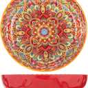 Boho Large Serving Bowls, 10.2 Inch Fruit Salad Bowls, Decorative Serving Dishes for Entertaining, 80 OZ Pasta Bowls Set of 2, Vibrant Colorful Soup Bowls for Party, Home Decor, Bohemian Style Gift (Orange+Red)