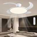 Retractable Ceiling Fan with Lights,42 Inch Low Profile Ceiling Fan with Remote Control,Retractable Blades,Dimmable Full Spectrum,Modern Fandelier for Bedroom Living Room Dinning Room,White