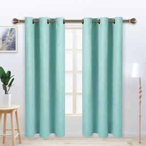 LORDTEX Linen Look Textured Blackout Curtains with Thermal Insulated Liner - Heavy Thick Grommet Window Drapes for Bedroom, 40 x 63 Inches, Seafoam, Set of 2 Panels