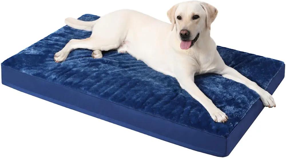 KSIIA Orthopedic Crate Bed Waterproof Dog Bed for Large Dogs, Washable, Egg Crate Foam Cover, 35 x 22 Inch, Blue