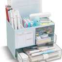 Desk Organizer with 3 Drawer, Multi-Functional Pencil Pen Holder for Desk, Desk Organizers and Storage with 8 Compartments, Desktop Organizer for Office Home Art Supplies (Blue)