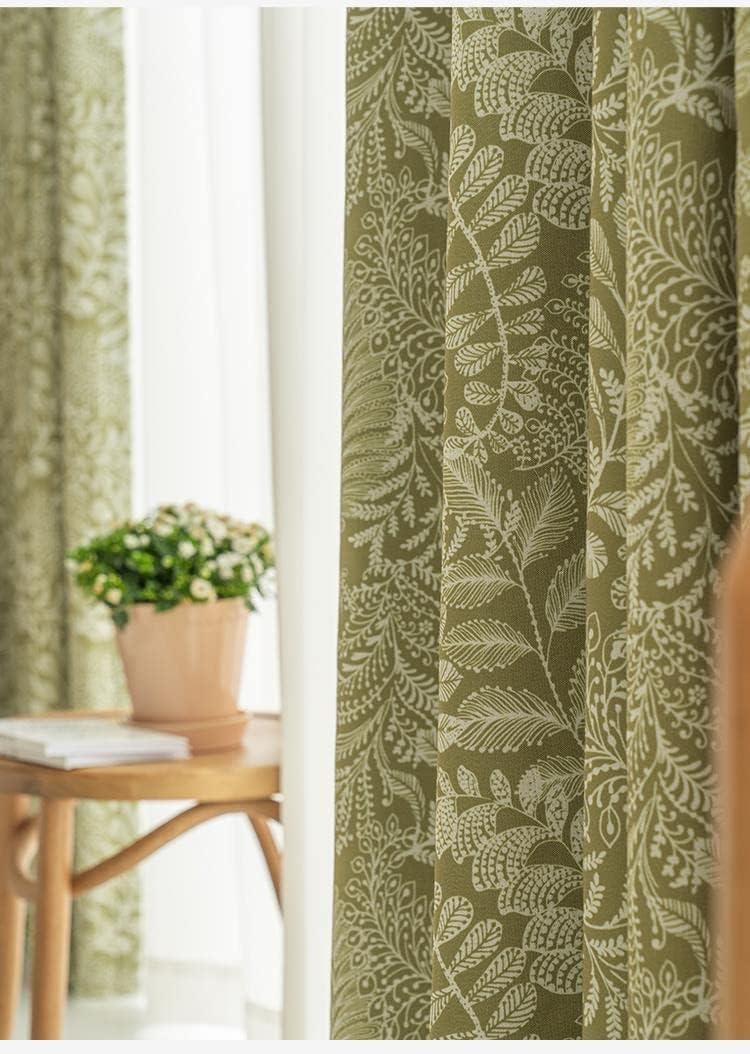 Linen Curtains Farmhouse Green Floral Print Curtains  Rod Pocket Drapes for Living Room Bedroom Semi Blackout Country Vintage Curtains 2 Panels White on Green 26.5x 82 Inch Set Of 2