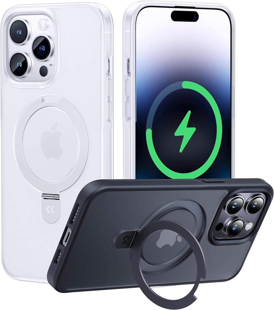 CASEKOO Designed for Case 14 Pro Max with Magnetic Invisible Stand [Military Drop Protection] [Compatible with MagSafe] Shockproof Slim Translucent Matte Promax Case 6.7 Inch, Translucent White
