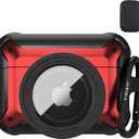 Valkit Compatible Airpods Pro 2/1 Case and AirTags Cover, 2 in 1 Rugged Protective Cases Shockproof Air Pod Pro Cases for Men Women iPod Airpods Pro 2nd/1st Generation Case and Airtag(Black/Red)