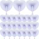 Yulejo 100 Packs Wedding Folding Paper Fans Bulk White Heart Shaped Foldable Personalized Fan with Plastic Handles for Outdoor Wedding Ceremony Women Guest Convention Pocket Favor