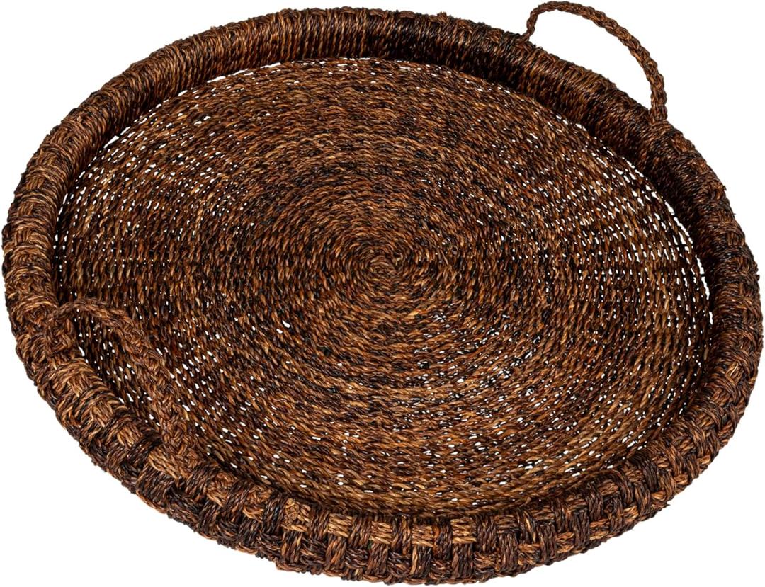 Creative Co-Op Artisanal Bankuan Braided Tray with Handles, Dark Brown