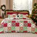 Bedsure Christmas Quilt King Size - Red Quilts for King Size Bed, Multicolor Patchwork Printed Pattern Christmas Bedding, Soft Lightweight Coverlet Bedspread (106"x96")