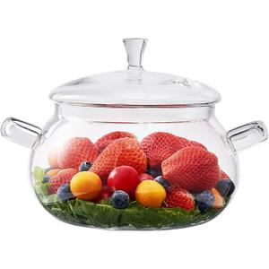 2.5 Quart Glass Saucepan Simmer Pot With Lid, Glass Cookware Glass Pot, Microwave, Stove and Dishwasher Safe Borosilicate Glass pitcher