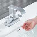 Chrome Bathroom Sink Faucet 2 Handles with Pop up Drain - Waterfall Bathroom Faucet Set 4 inch 2 or 3 Holes Centerset Mixer Tap Faucet with Supply Hoses for Bathroom Vanity Sink Vessel Basin