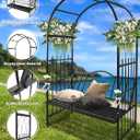 Kalolary Garden Arch with Bench, Heavy Duty Metal Garden Arbor for Climbing Plant & Bench Vines Climbing Support for Lawn Yard Patio Decor (81"x45"), With Seat
