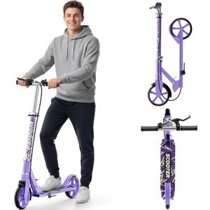 Scooters for Kids 8-12, Teens & Adults - Load 240 LBS, 8-Inch Wheels, Kick Scooter with Shock Absorption System, Hand Brake & Bell, 4 Adjustable Height Levels, Perfect for School, Commuting or Park