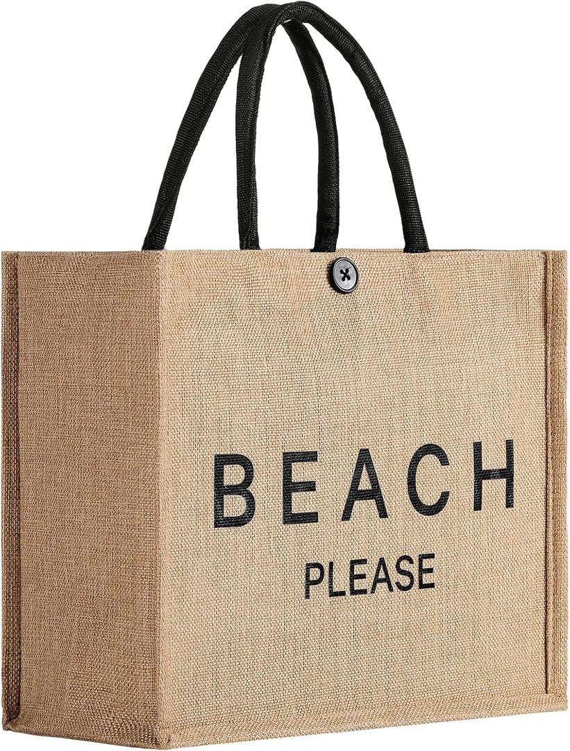 Trifabricy Beach Bag for Women, Woven Straw Beach Tote Bag Waterproof, Weaving Swim Gym Shopping Travel Bags with Button