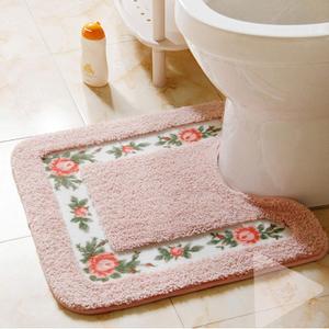 UKELER Luxurious Soft Floral Non-Slip Toilet Contour Rug, Contour Bath Rug, Soft Shaggy U-Shaped Toilet Floor Mat for Bathroom 20-By-20 Inch, Pink