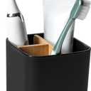 Bamboo Toothbrush Holder for Bathrooms, 3 Slots Toothbrush and Toothpaste Holder Bathroom Counter Organizer for Electric Toothbrushes, Floss, Razors - Black