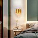 FRIXCHUR Gold Crystal Wall Light 3 Tiers Crystal Wall Sconce Lighting Led Wall Lamp Modern Wall Light Bedside Crystal Wall Lamp for Bedroom Bathroom Living Room Hallway Staircase 2X E12