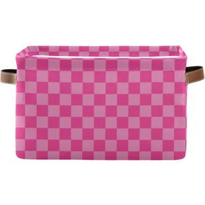 Emelivor Pink Checkered Storage Basket Bins Foldable Laundry Hamper Storage Bins Box Organizer for Pet Books Clothes Makeup Nursery Closet Office,1 pcs