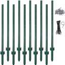 (4 Sizes: 4-5-6-7 Feet) LADECH 6 Feet Sturdy Duty Metal Fence Post with 40 Zip Ties & 25 Post Clips– Garden U Posts for Fencing (6 Feet - Light - Set 10)