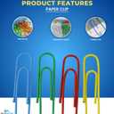 1InTheOffice Jumbo Paper Clip, Vinyl Coated Smooth Large Paper Clips "500 Pieces" (Assorted Brights)